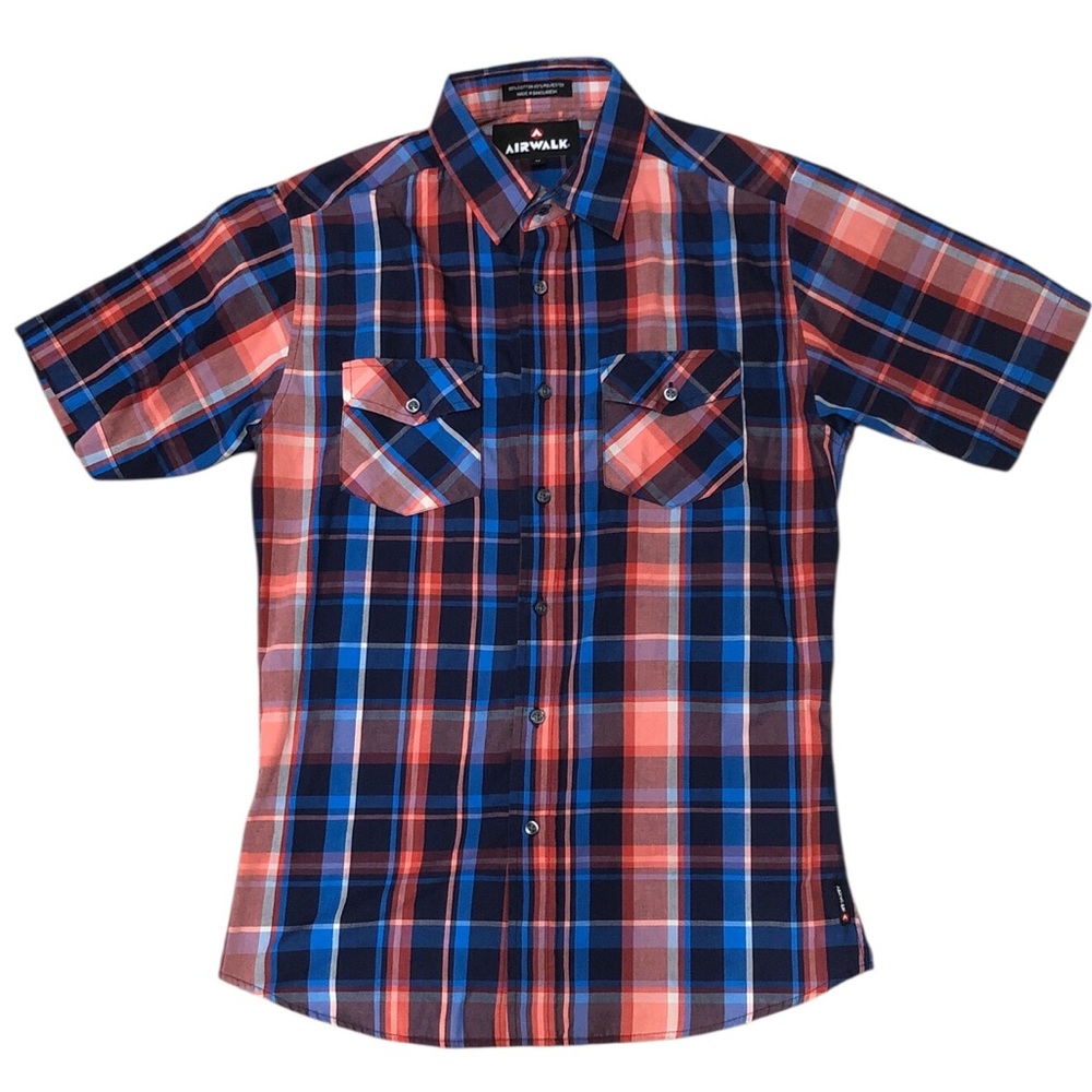 Airwalk | Men's Casual Plaid Vintage Shirt - Red and Blue - Size M